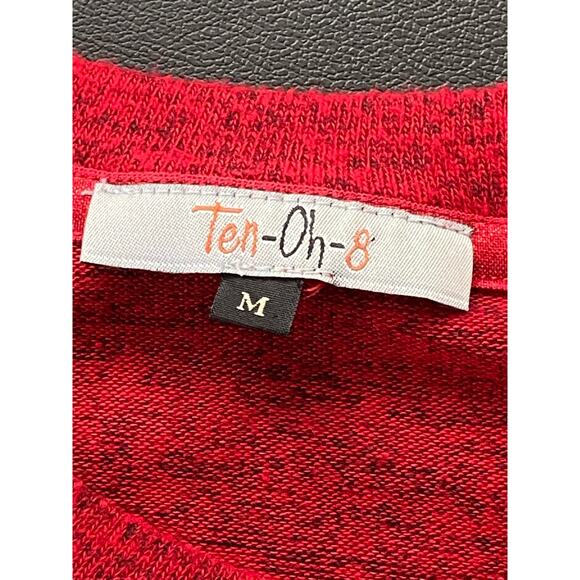 Ten Oh 8 Tunic Knit Sweater Womens M Ruffle Side Slits Long Sleeve Stretch Red - Picture 6 of 13